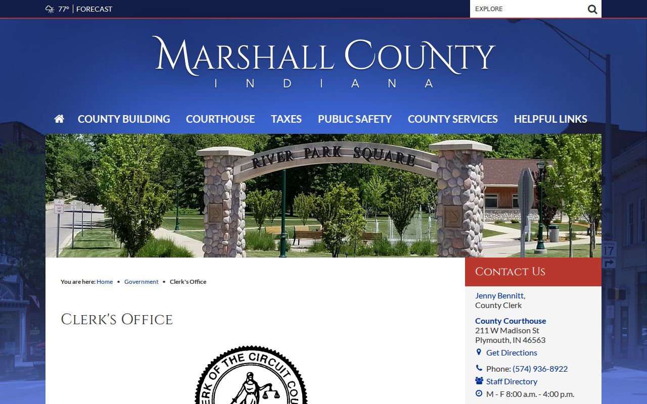 Marshall County Clerk official department page for court records