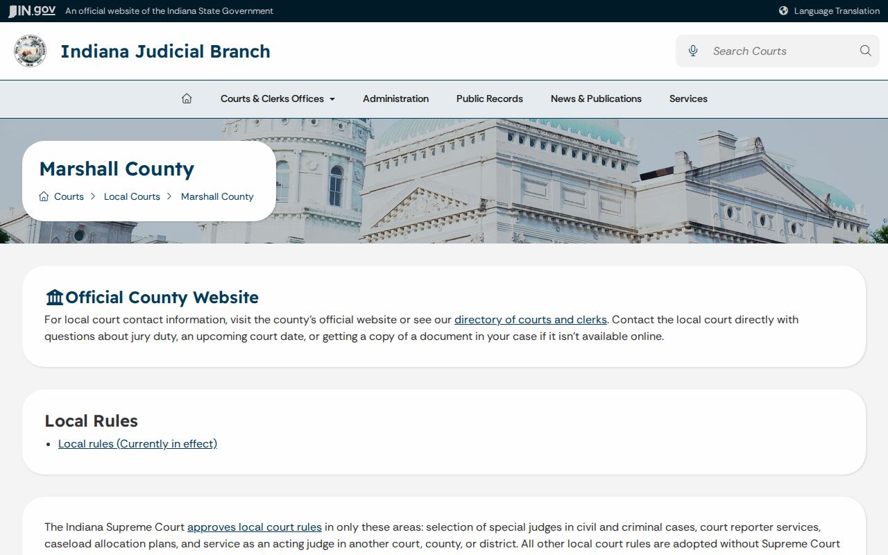 Official Indiana local court resource for Marshall County