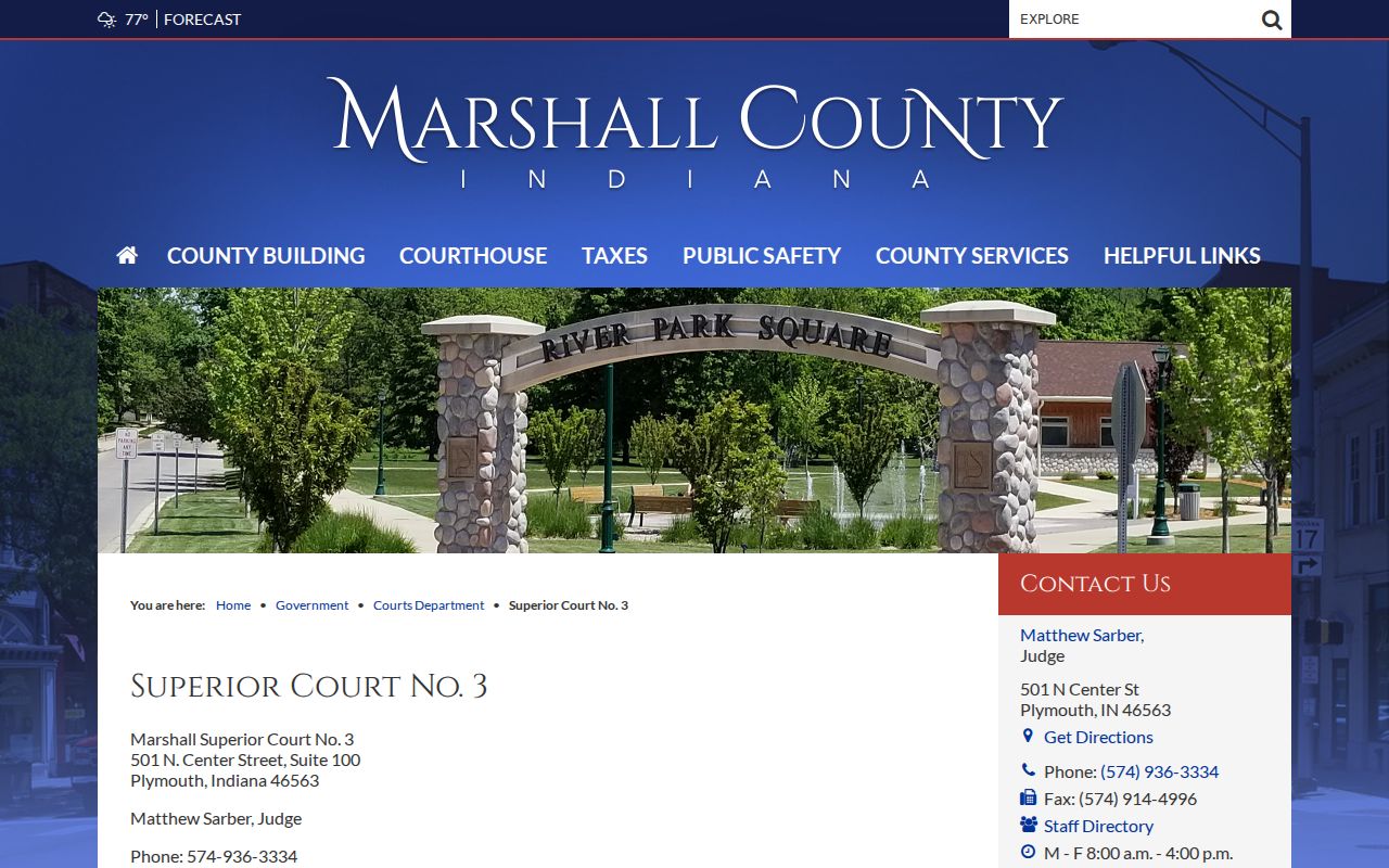 Official Marshall Superior Court Number 3 page