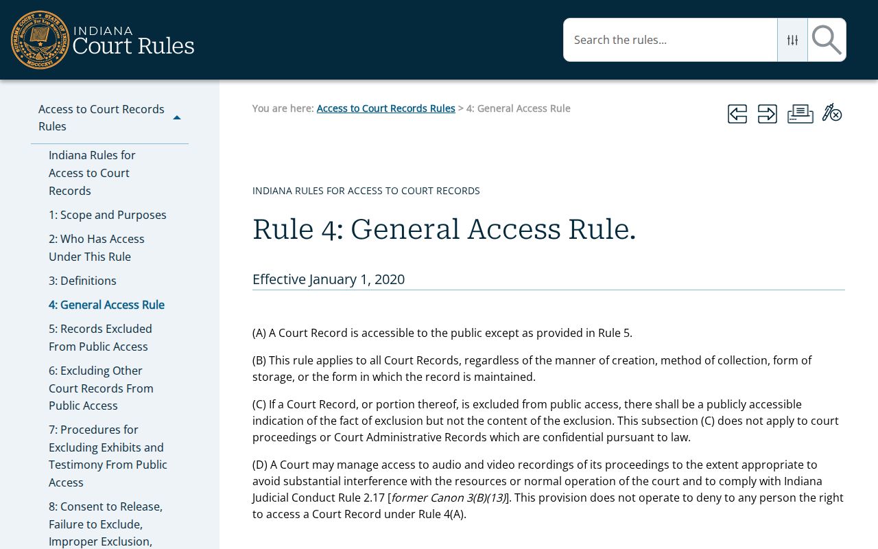 Indiana general public access rule for court records